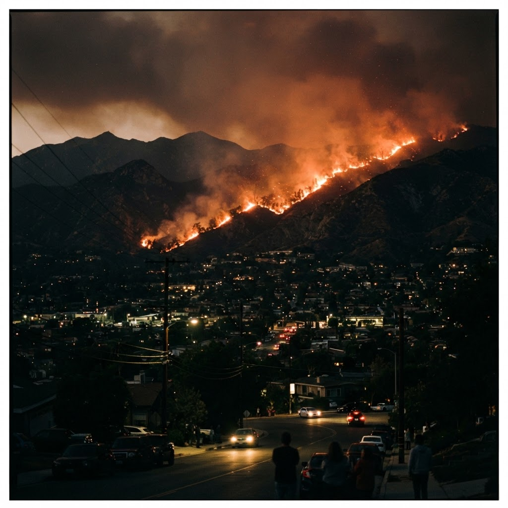 The Eaton Fire burns through Altadena on the night of January 7, 2025